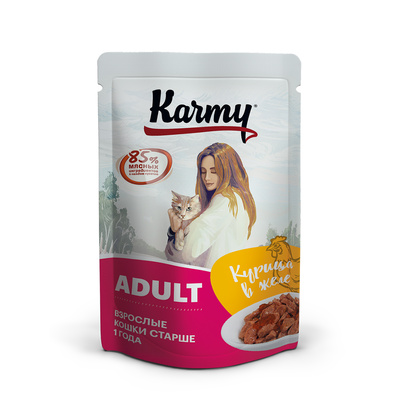 Karmy Cat Adult Корм для кошек Курица в желе 80г (пауч)