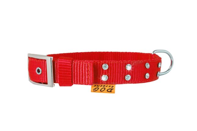 DOG EXTREME Ошейник двойной со стазами нейлон (ширина 25 мм, длина 38-48 см) красный