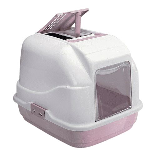 Имак Закрытый туалет EASY CAT с совком для кошек пепельно-розовый 50х40х40см