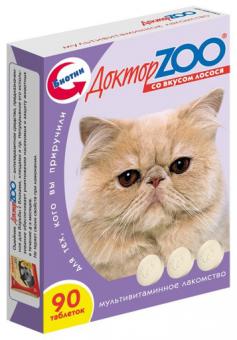 Доктор ZOO Витамины для кошек со вкусом лосося 90таб.