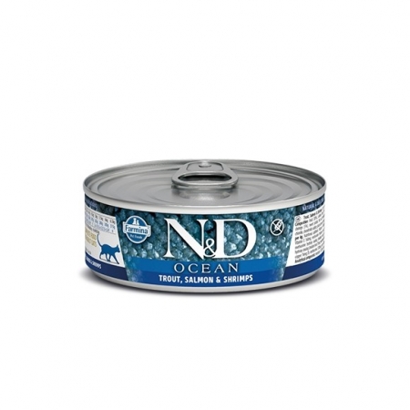 N&D Cat Ocean ж/б Консервы для взрослых кошек форель,лосось,креветки 80г