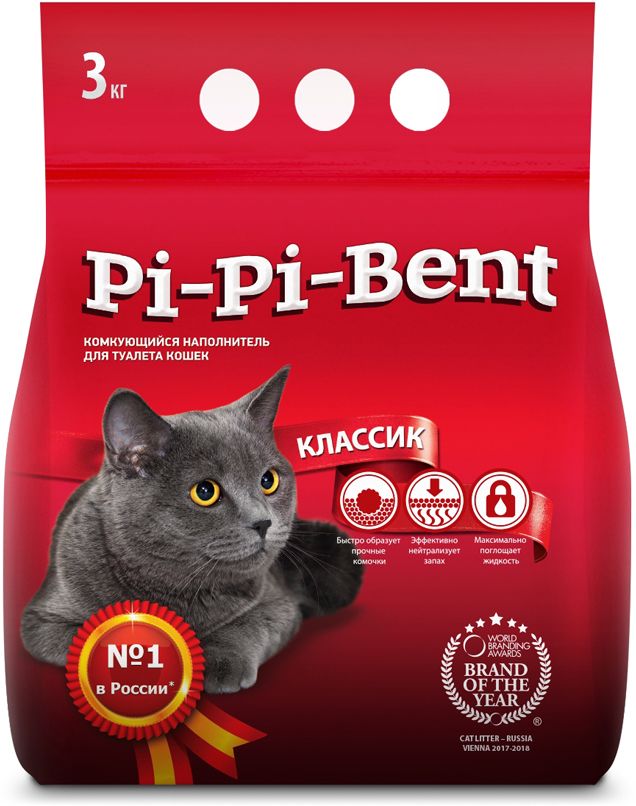 Наполнитель Pi-Pi-Bent Классик комкующийся для кошачьего туалета п/м пакет 3кг