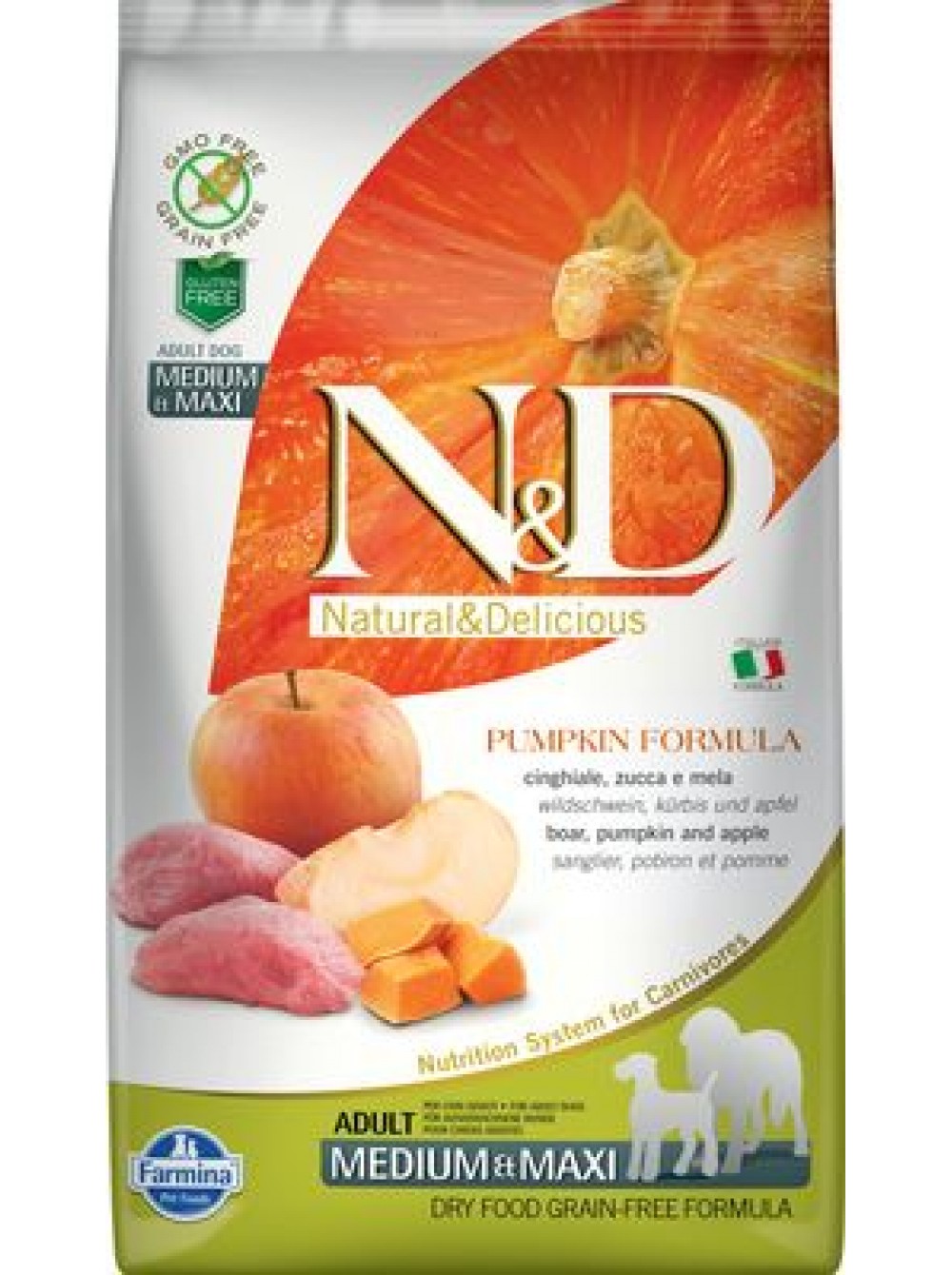 N&D Dog Pumpkin Medium&Maxi Беззерновой корм для собак сред.и кр.пород кабан,тыква,яблоко 2,5кг