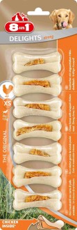 8in1 DELIGHTS Strong XS Сверхпрочные косточки с куриным мясом для мелких собак 7,5см (7шт)