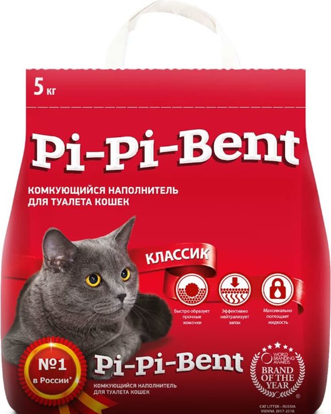 Наполнитель Pi-Pi-Bent Классик комкующийся для кошачьего туалета крафт-пакет 5кг