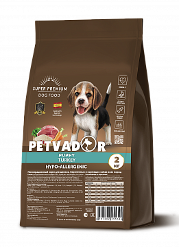 PETVADOR Dog PUPPY Корм для Щенков и корм.собак Индейка