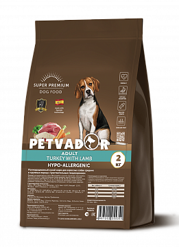 PETVADOR Dog SENSITIVE Корм для собак с чувств.пищевар.Индейка/Ягнёнок