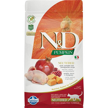 N&D Cat Neutered Pumpkin Беззерновой корм для кастр.кошек и котов перепел,тыква,гранат