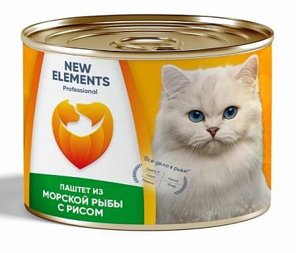 NEW ELEMENTS Паштет для кошек из морской форели с рисом ж/б 240г